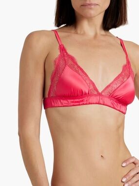 NWT Love Stories ‘Love Lace’ Lace-Trimmed Satin Triangle Bra in “Fuchsia” 38 A/B